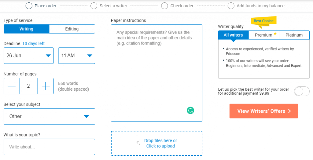 Edusson Order Form